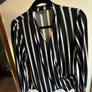 Adrianna Papell Black and Tan Striped Women's Top